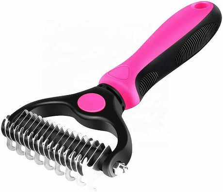 Pet Grooming Tool- 2 Sided Undercoat Rake for Dogs & Cats-Safe and Effective Dematting Comb for Mats & Tangles Removing-No More Nasty Shedding or Flying Hair