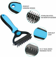 Double-Sided Pet Undercoat & Dematting Rake – Blue or Pink