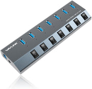 Aluminum BC 1.2 Charging 7 Ports USB 3.0 Hub,Charging Up to 5V/2.4A,Individual LED Power Switches with 48W Power Adapter for MacBook, iPad, PS4,Surface Pro, Mobile,Laptop, HDD and More
