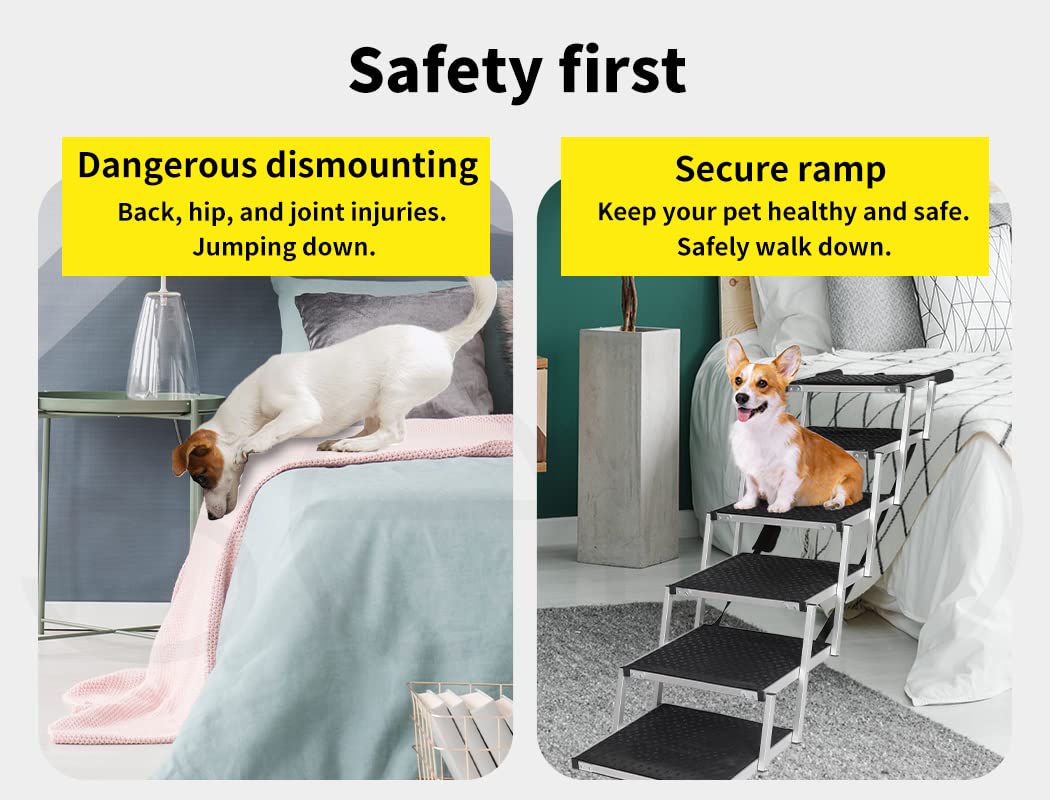 6-Step Folding Dog Access Stairs – 2 Heights, 90 kg Capacity