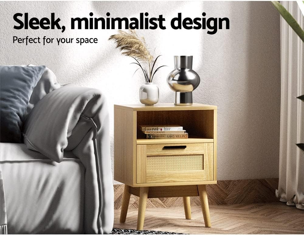 54 cm Rattan Bedside Table with Drawer & Shelf