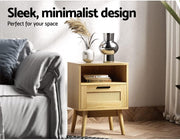 54 cm Rattan Bedside Table with Drawer & Shelf