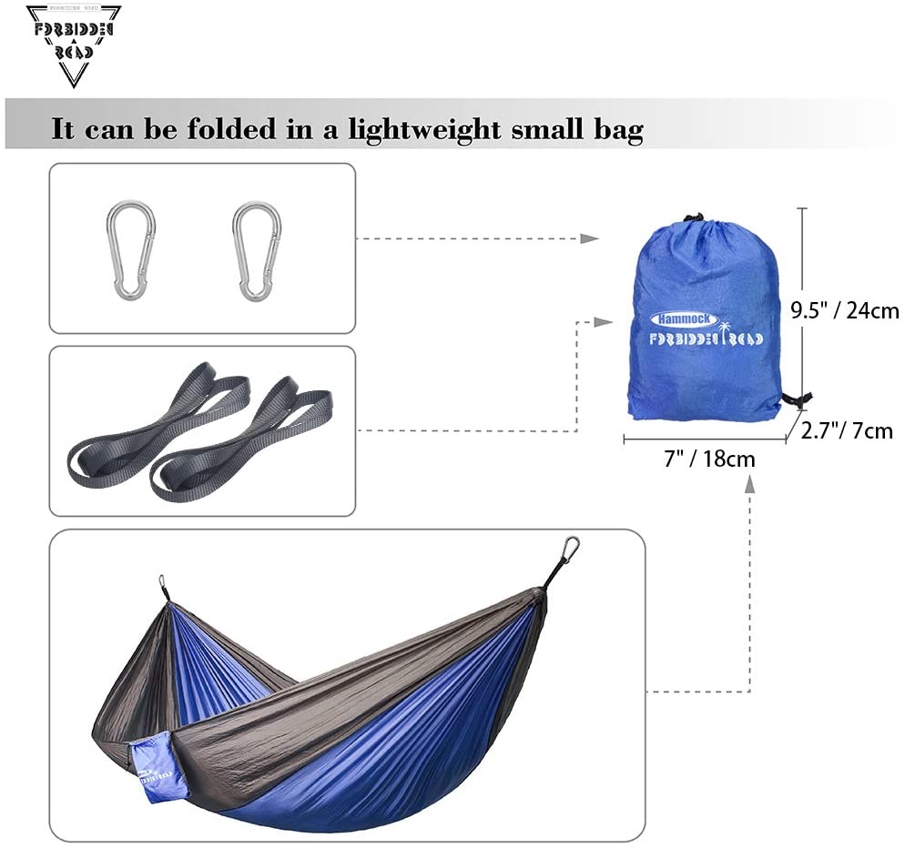 Forbidden Road Hammock Single Double Camping Portable Parachute Hammock for Outdoor Hiking Travel Backpacking - 210D Nylon Taffeta Hammock Swing - Support 400lbs - 660lbs Ropes Carabiners Included