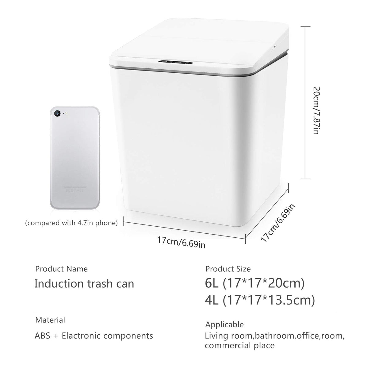 1.5 Gal Touchless Small Trash Can for Desk, Automatic Mini Garbage Can for Coffee Table/Laundry Countertop/Vanity Top, Smart Sensor Car Trash Can with Lid , Cute Waste Bin for Office/Kitchen/Bathroom