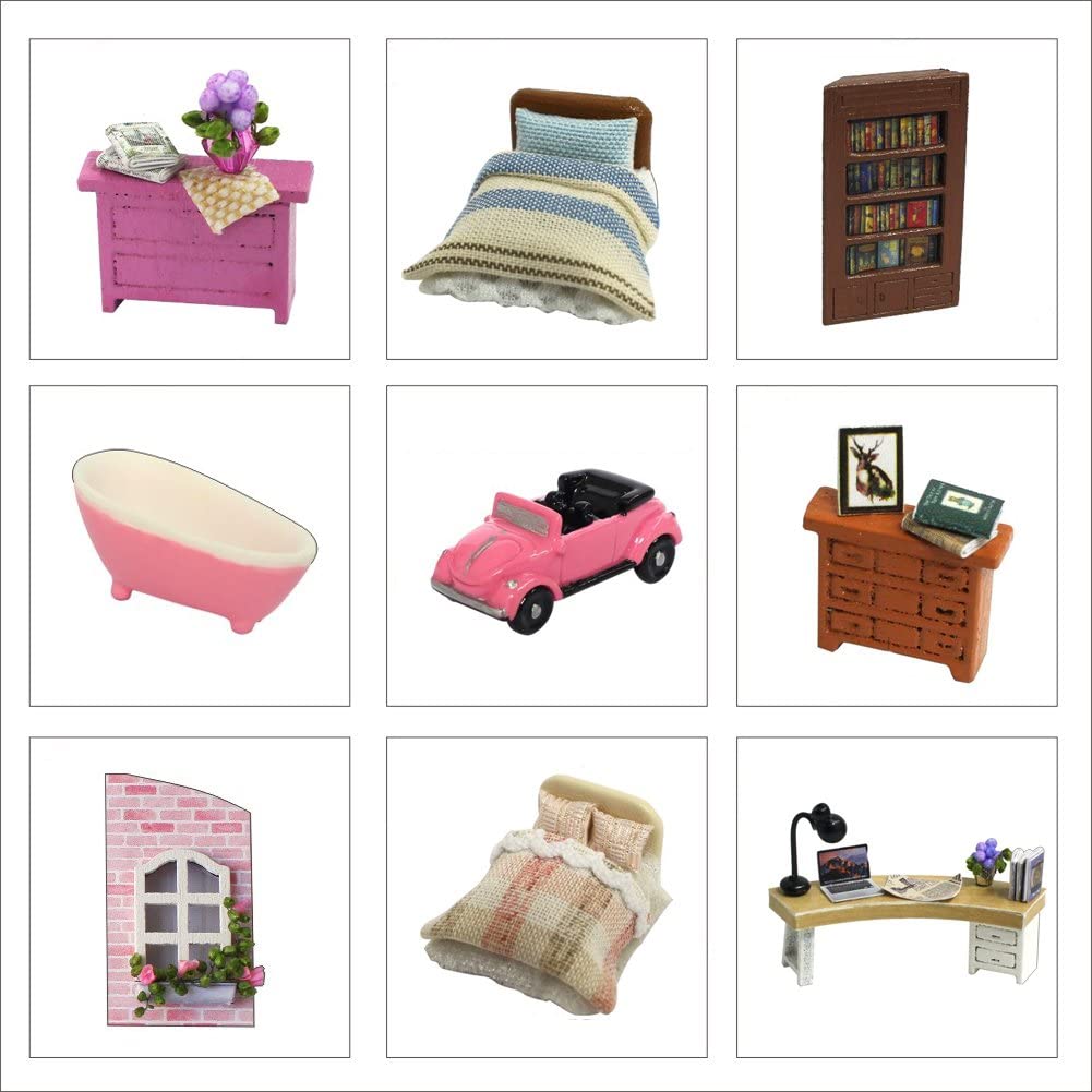 DIY Dollhouse Miniature with Furniture Kit-Pink