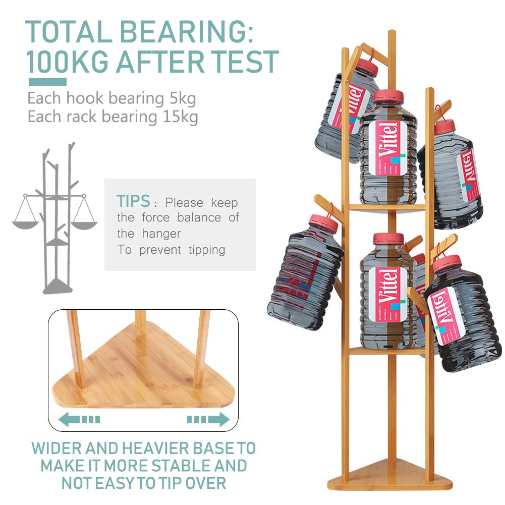 170 cm Bamboo Coat Tree with 9 Hooks & 3 Shelves