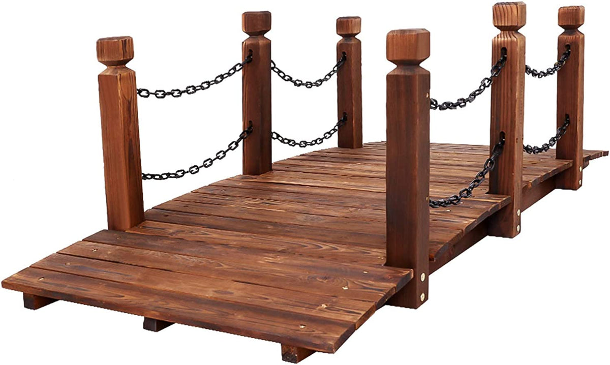Garden Wooden Rustic Bridge Decoration Decor Outdoor Landscape 160cm Length Rail