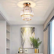 Mini Chandelier Crystal Chandeliers Lighting Flush Mount Ceiling Light Double-Layers Crystal Modern Chandelier Lighting Fixture for Bedroom Hallway Bar Kitchen Bathroom(Gold)