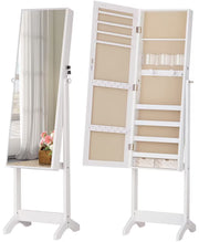 LUXFURNI White Lockable Full-Length Mirror Jewellery Armoire