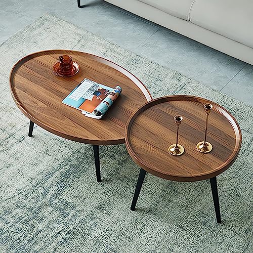 2-Piece Round Coffee Table Set – Wood Finish