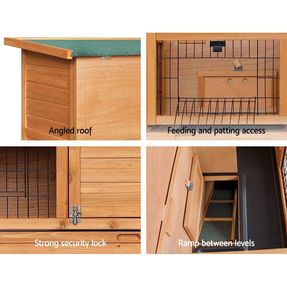 Two-Compartment Fir-Wood Small-Animal Hutch with 2 Sliding Trays