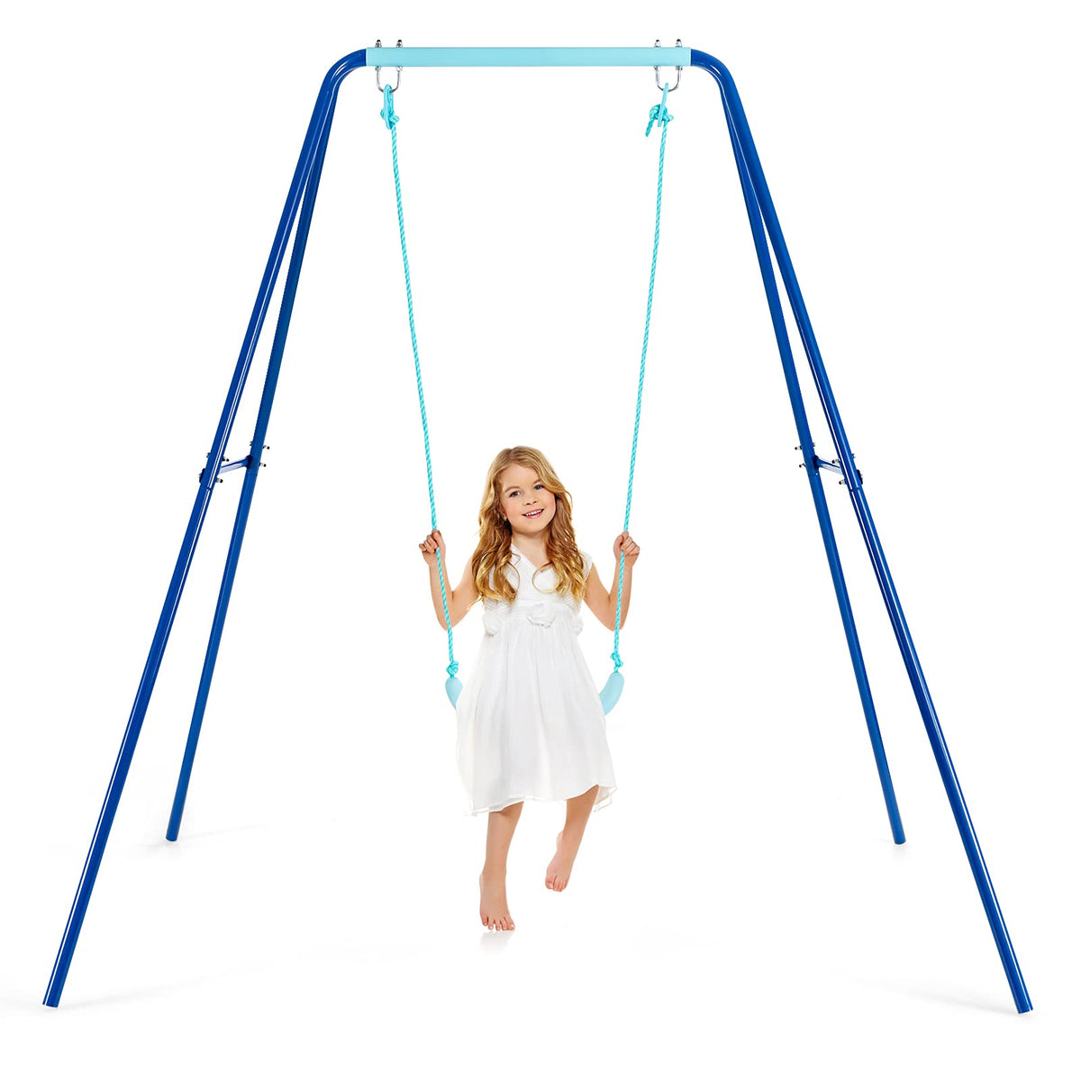Kids Swing Set, A-Frame Swing Sets for Backyard w/Ground Stakes, Non-Slip Seat, Kids Swing Frame Stand with Swing Seat Great for Indoor Outdoor Garden Playground (Blue)