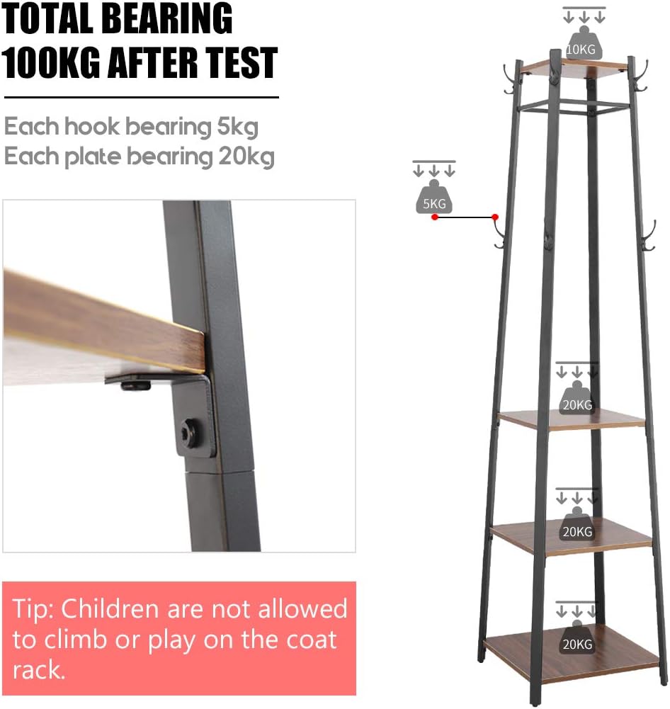 unho Industrial Coat Station with Rail, 4 Shelves & 8 Hooks
