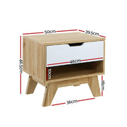 Artiss Bedside Table Wooden Side Table White & Wood