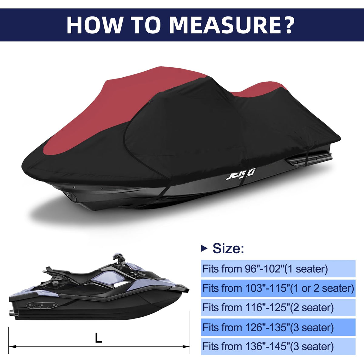 600D Red & Black Jet-Ski Cover for 116–125-Inch PWC