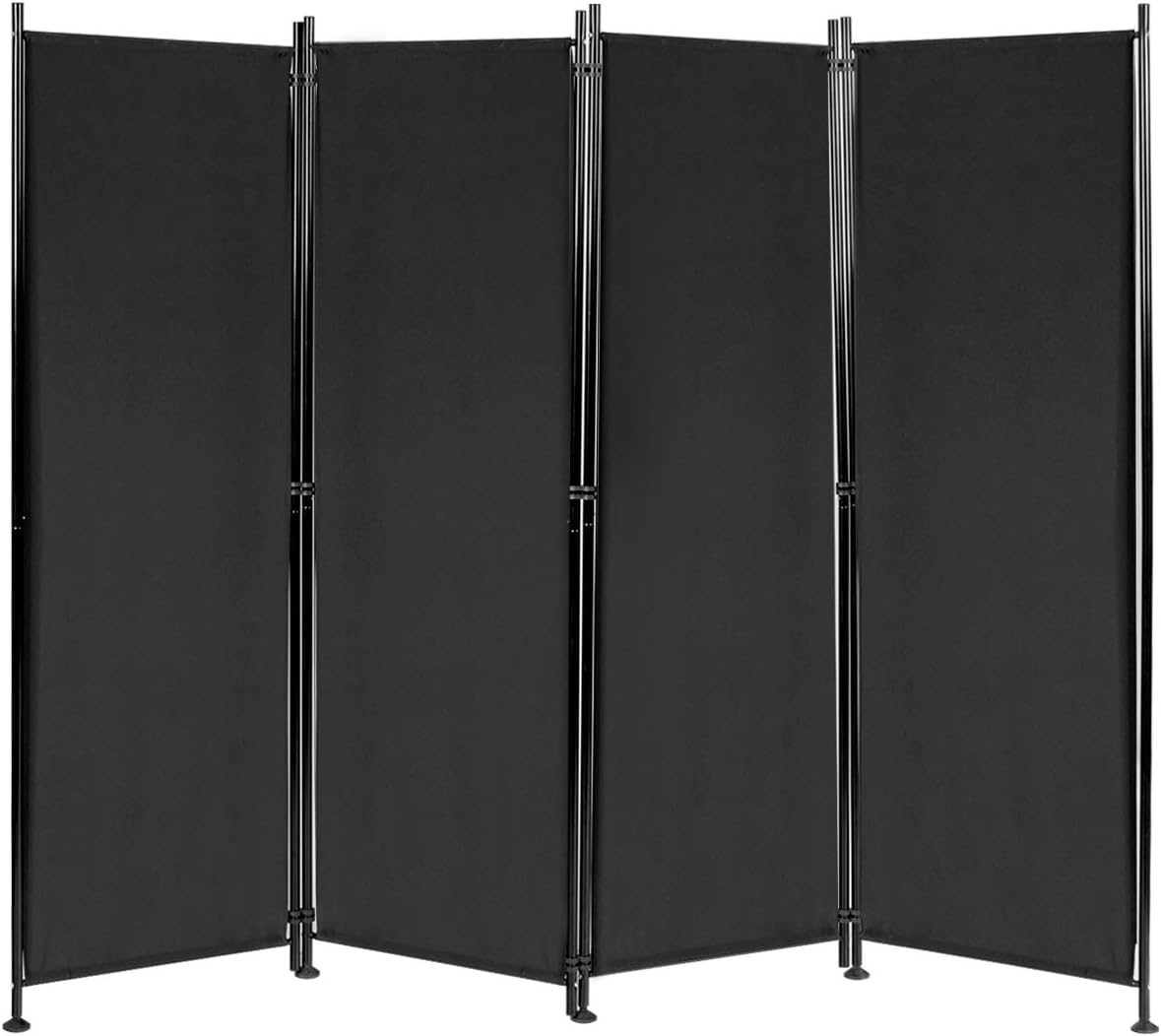 4-Panel Black Polyester Privacy Divider with Steel Frame