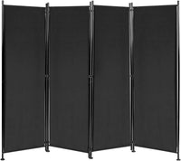 4-Panel Black Polyester Privacy Divider with Steel Frame