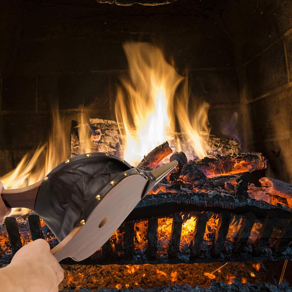 Fireplace Bellows 17"x7.5" Large Wood Air Blower Cast Nozzle for Outdoor Camping BBQ Grill Chimney Hand Bellow Pump Pit Barbeque Fire Tools Accessories with Hanging Strap