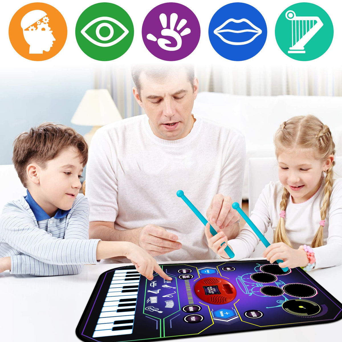 2-in-1 Music Playmat with Drum & Keyboard Piano Combo