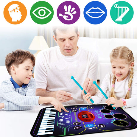2-in-1 Music Playmat with Drum & Keyboard Piano Combo