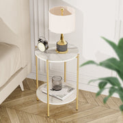 2-Tier Sintered-Stone Side Table – White & Gold