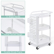 White 3-Tier Pegboard Utility Cart with Bins & Hooks