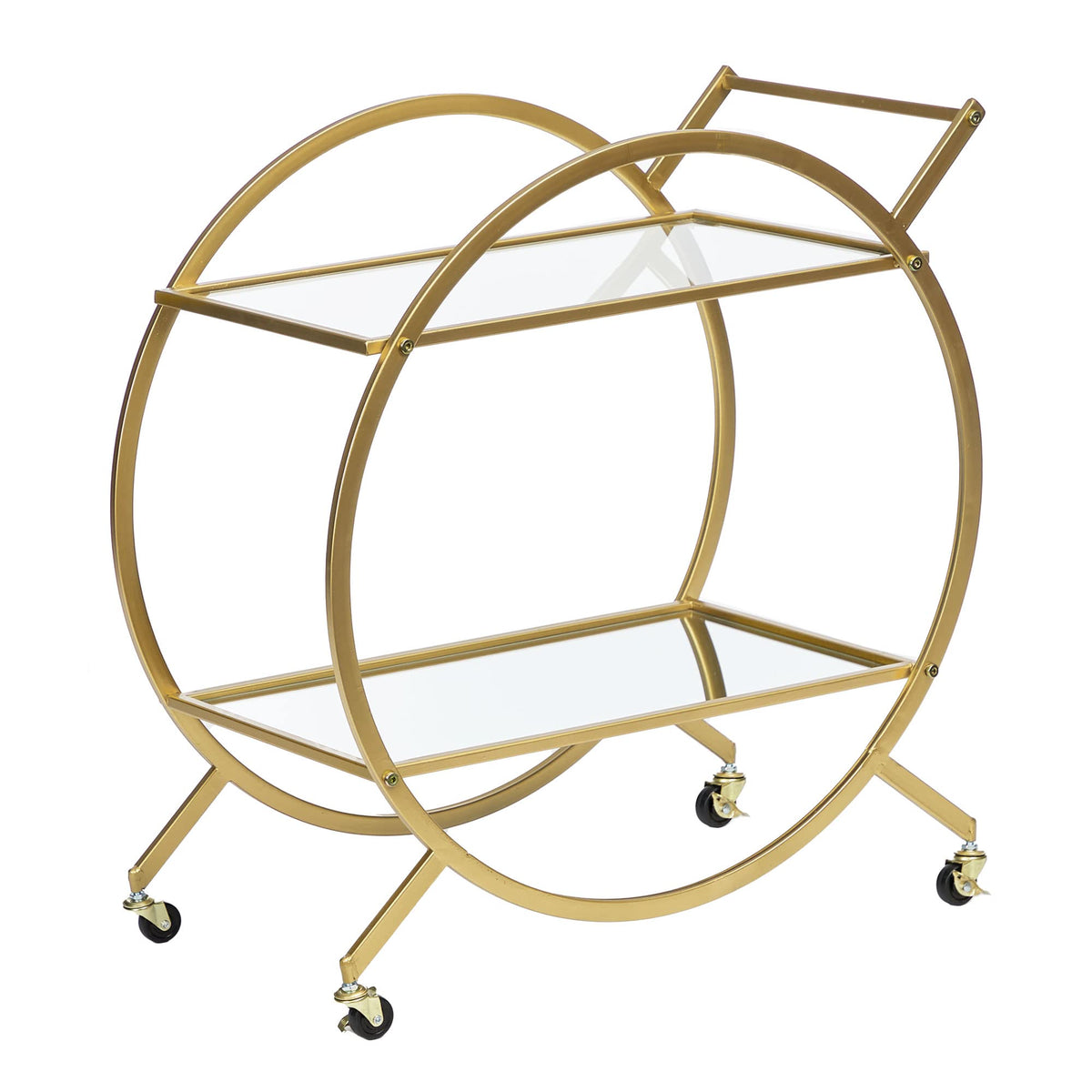 Gold Steel Bar Cart with Glass Rack