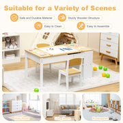 Kids Table and Chairs Set, 2 in 1 Wooden Art Table & Easel Set for Children with 2 Chairs, 6 Storage Bins, Paper Roller, Paint Box, Toddler Table Chairs Set for Playing Painting Learning