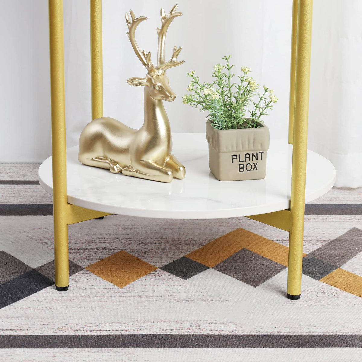 2-Tier Sintered-Stone Side Table – White & Gold