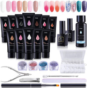Poly Nail Gel Kit, 12 Colours Nail Gel Kit Enhancement Builder with 4 Temperature Color Changing Extension, 8 Regular Color Nail Extension, Slip Solution Trial Professional Technician Kit for DIY