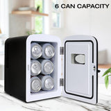 Koolatron Retro 4L 6 Can Portable Mini Fridge, Compact Car Refrigerator, Skincare Cosmetic Beauty Makeup Personal Cooler 12V and AC Cords Desktop Accessory for Bedroom Home Office Travel (Black)