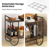 Bar Cart, Liquor Beverage Serving Cart with 6-Bottle Removable Metal Wire Wine Rack, Modern Kitchen Cocktail Cart with Wheels, 2 Tier Kitchen Rolling Bar Carts for Living Room, Rustic Brown