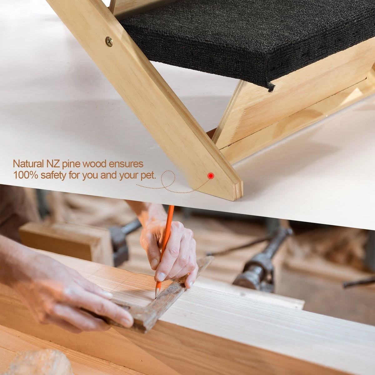 2-in-1 Foldable Pine Pet Ramp & 4-Step Stairs – 60 kg