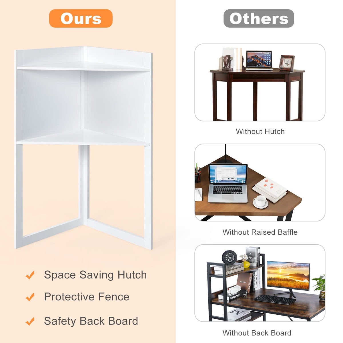 Compact Corner Computer Desk with Hutch, Keyboard Tray & Shelves