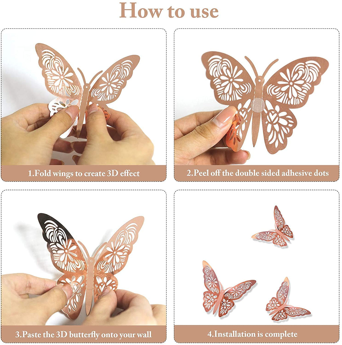 36-Piece Rose-Gold 3D Butterfly Wall Décor Set
