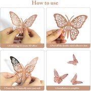 36-Piece Rose-Gold 3D Butterfly Wall Décor Set