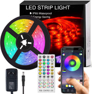 Bluetooth LED Strip Lights Music Sync, Waterproof 5m 5050 RGB 150 LEDs Light Strip with APP and Remote Control, Tape Light for Bedroom, Home and Kitchen