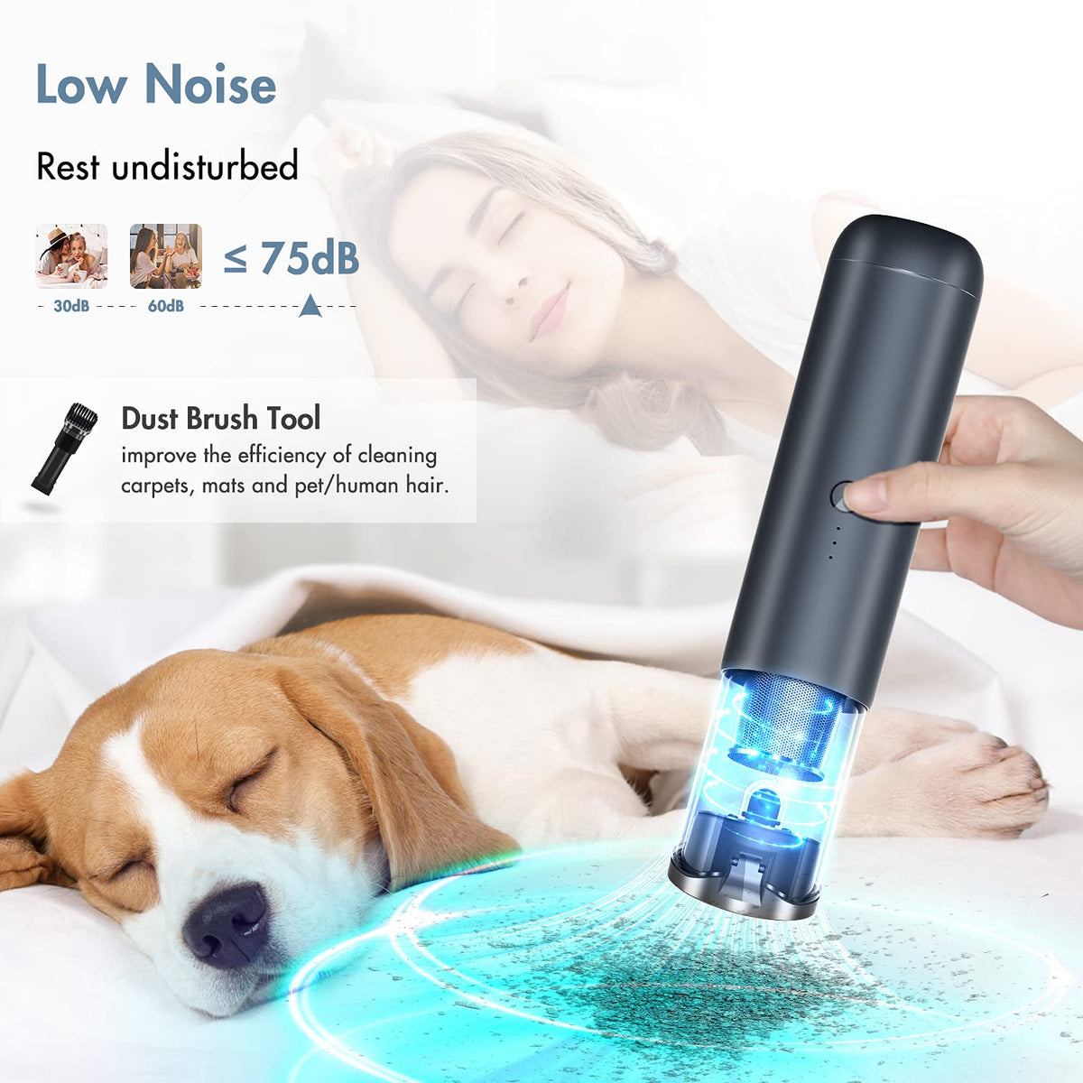 Handheld Vacuum, Long Runtime Handheld Vacuum Cordless with Powerful Suction, Portable Hand Held Vacuum for Efficient Cleaning, Lightweight Handheld Vacuum Cleaner for Car/Home/Pet/Office