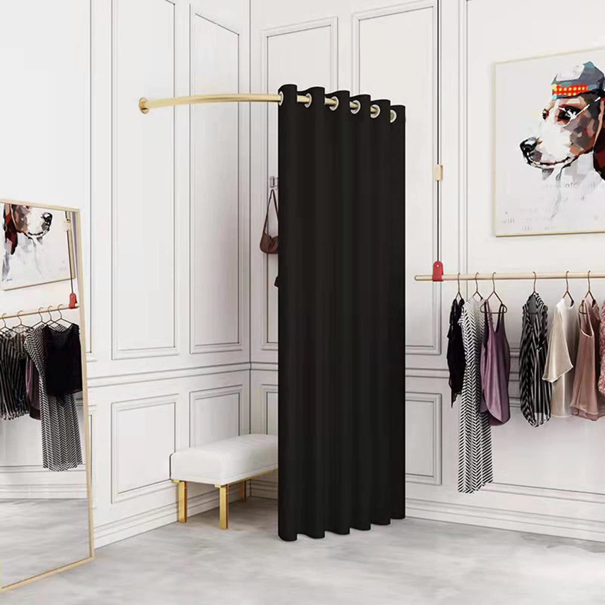 140 cm Wall-Mounted Curved Fitting-Room Curtain Set