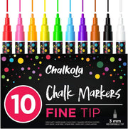 Fine Tip Chalk Markers (10 Pack 3mm) - Bold Color Erasable Dry Erase Marker Pens for Blackboards, Chalkboard, Window, Bistro - 3mm Reversible Bullet & Chisel Point 