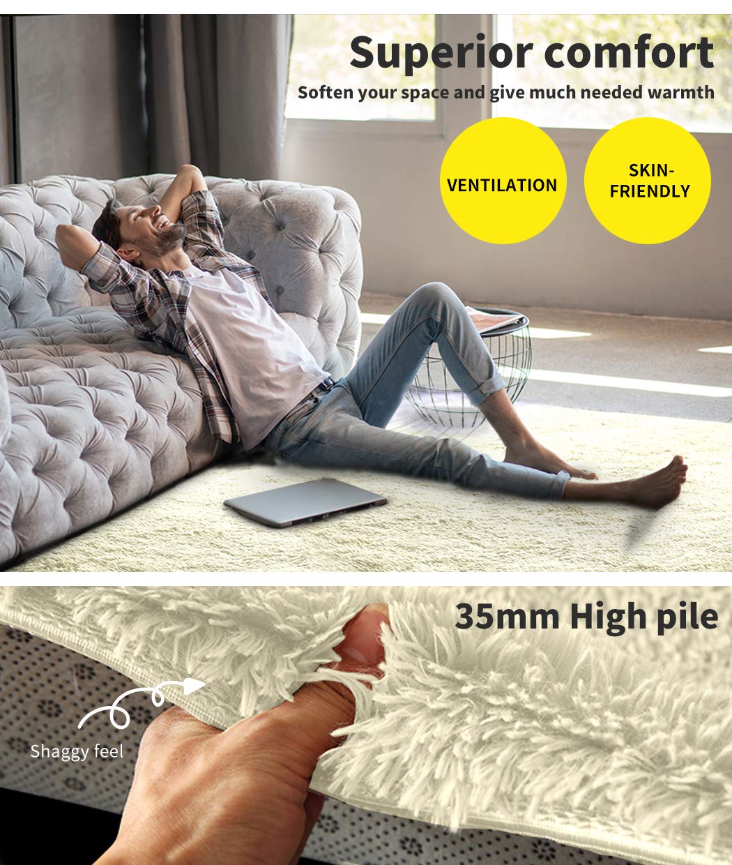 160 × 230 cm Cream Marlow Shag Area Rug