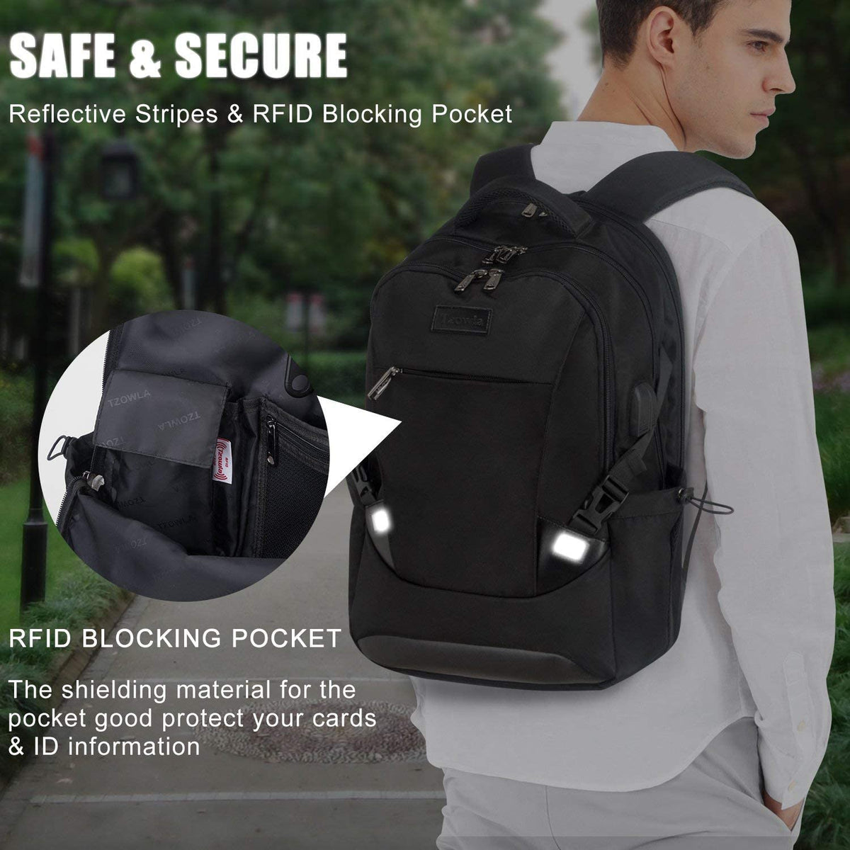 Travel Laptop Backpack Water Resistant Business Backpack USB Charging Port Computer Backpack Men Women College School Bag Fit 16 inch Laptops… (Black)