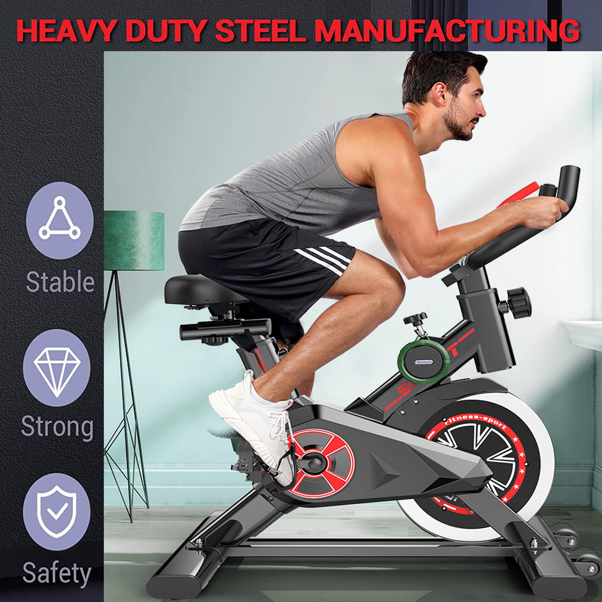 Belt-Drive Indoor Exercise Bike with 9 lb Flywheel
