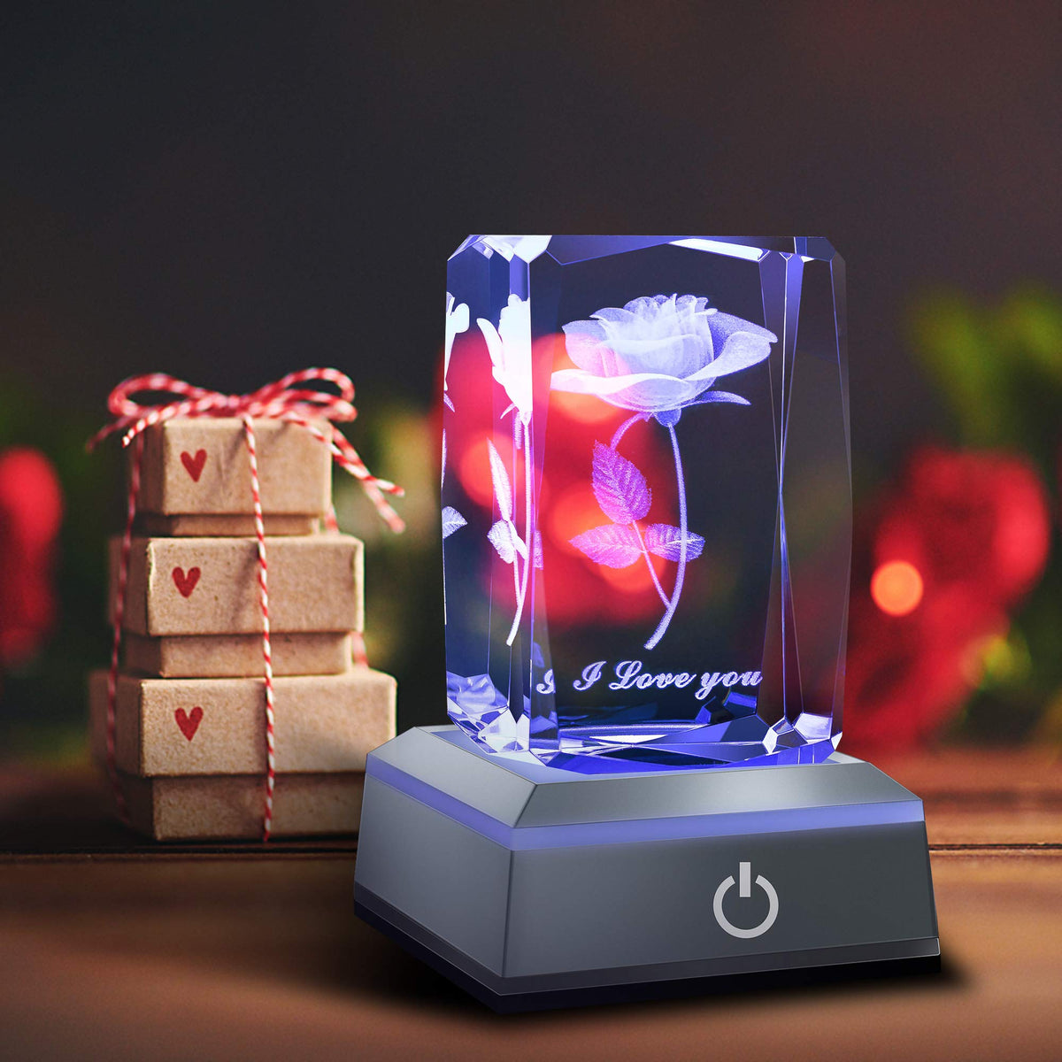 ‘I Love You’ 3D Crystal Rose Colour-Changing LED Lamp