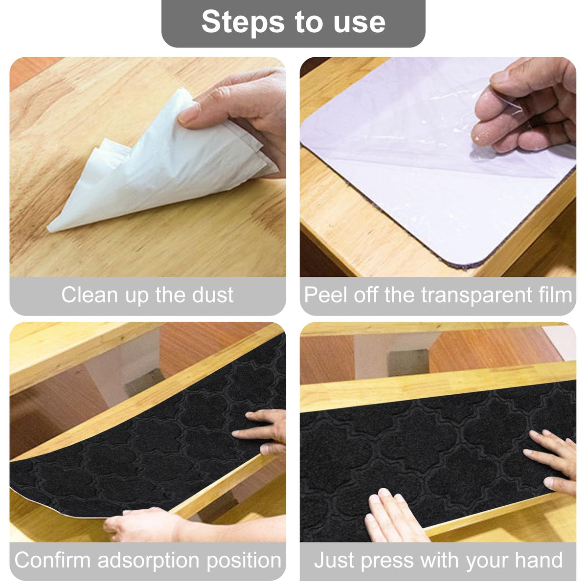 76 × 20 cm Black Adhesive Stair Treads – 15 Pack
