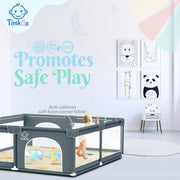 Baby Playpen with Mat, Baby Play Gym Extra-large Playpens Play Mat with 50 Balls Pit, 4x handlers, Baby Play Gates with Basket Net, Play Yard for Toddler Babies with Breathable Mesh (155*185*66cm)