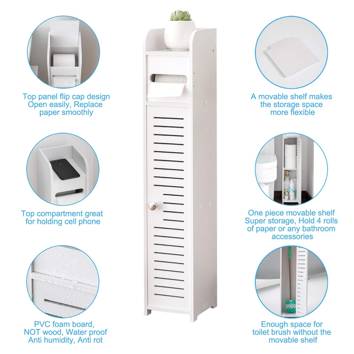 Toilet Roll Holder, Toilet Paper Roll Holder with Slim Shelf, Over Toilet Storage for Toilet Paper Bulk, Narrow Shelf for Bathroom Accessories ,Bathroom Storage for Toilet Tissue, White by AOJEZOR