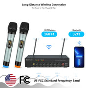 Bietrun Dual UHF Wireless Microphone Mixer with Echo & Bluetooth