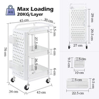 White 3-Tier Pegboard Utility Cart with Bins & Hooks