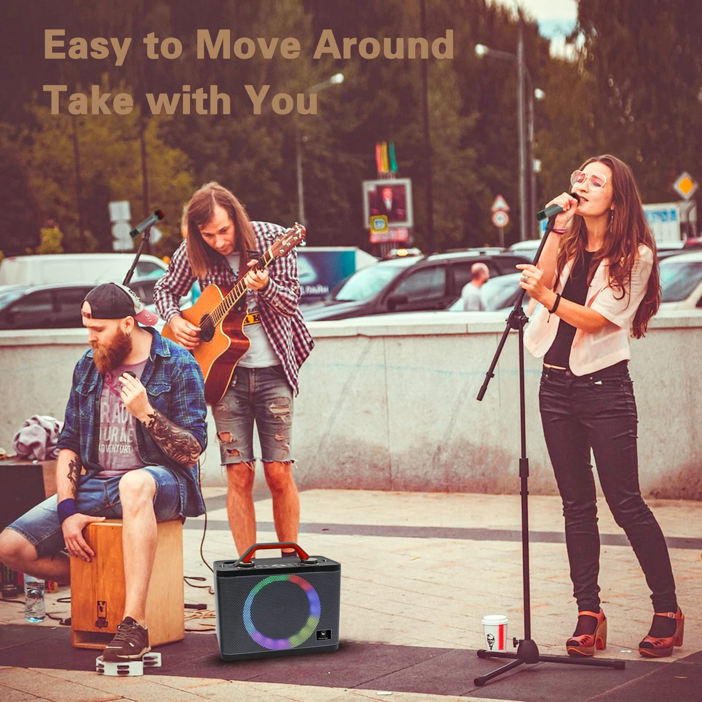 WINBRIDGE T8 Portable Karaoke Speaker with 2 Wireless Microphones